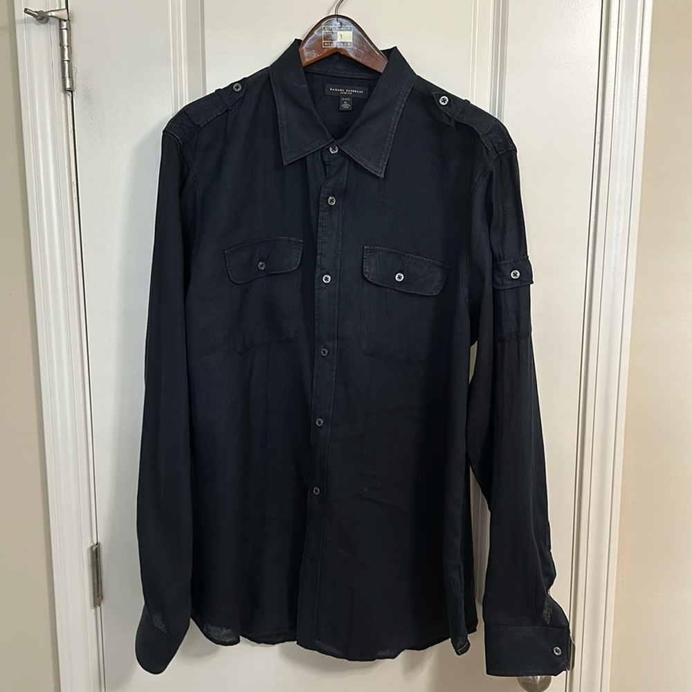 Banana Republic Black XL Slim Fit Linen Long sleeve shirt